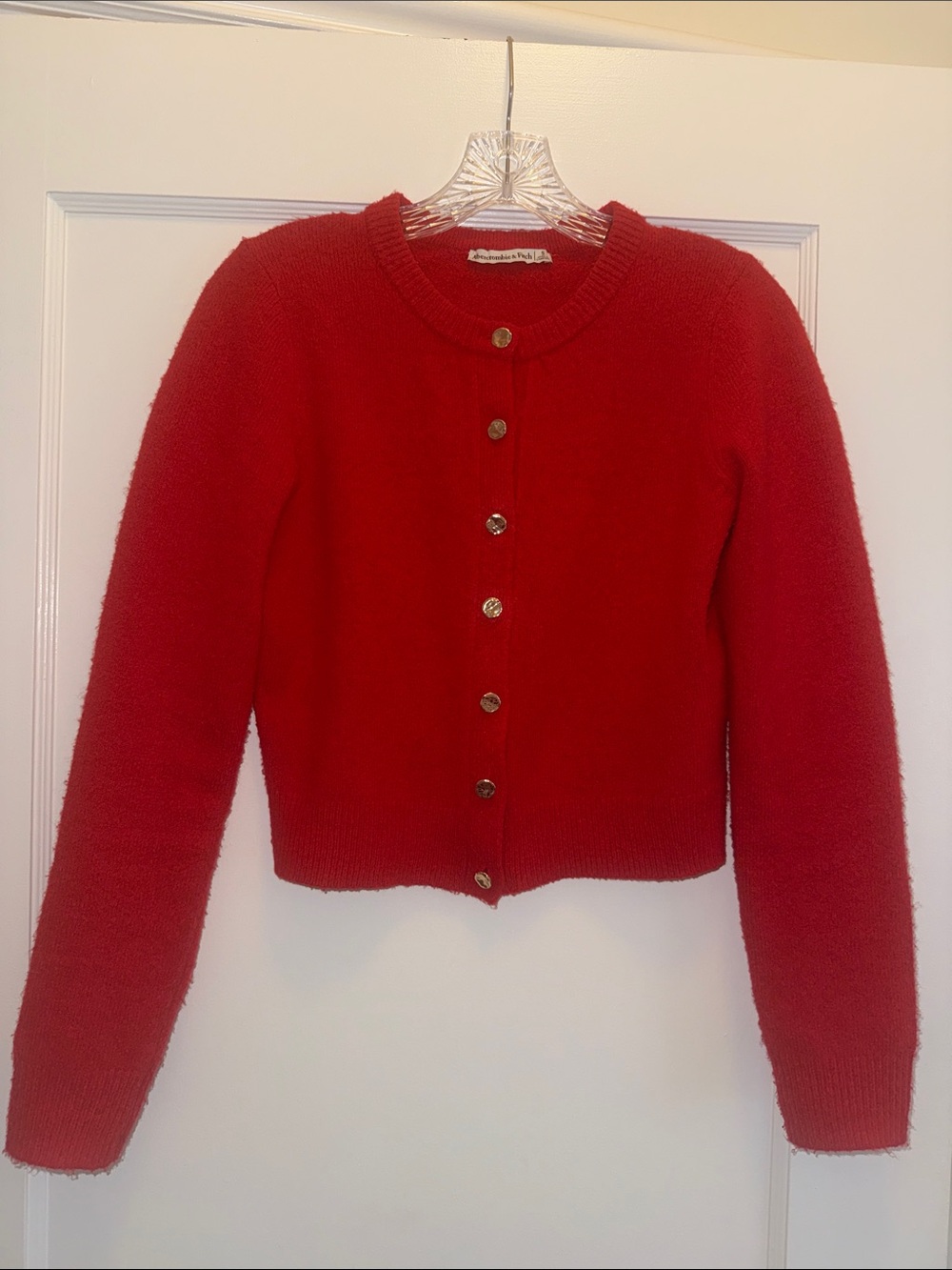Abercrombie & Fitch Shrunken Crew Cardigan Red Women’s